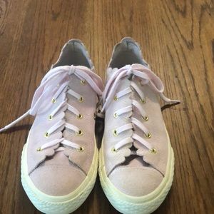 Converse pink suede scalloped sneakers size 3 fancy cute girly fun GUC